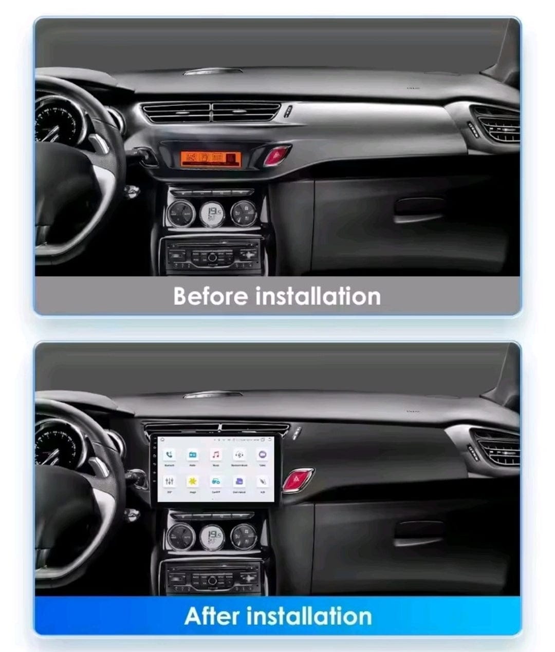 Android 14 Autoradio Multimédia, pour Citroen C3 DS3 2007-2017 9 Pouces 2 Din Écran Tactile Autoradio CarPlay GPS AHD Bluetooth 4G64