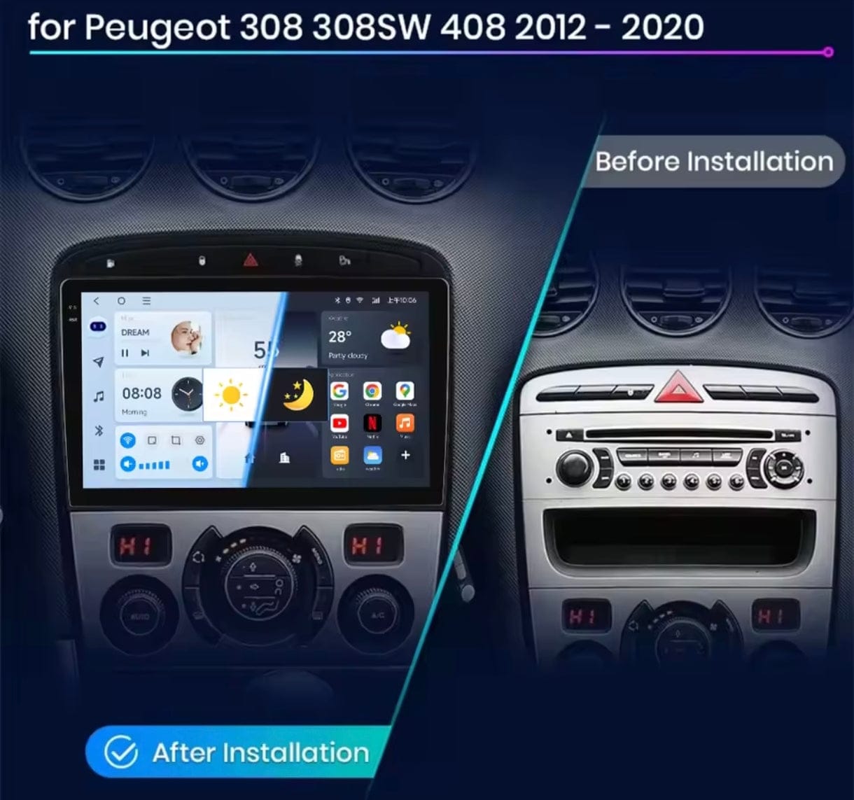 Systemcar67 Carplay Peugeot 308 camera de recul inclus 2g32 carplay sans fil
